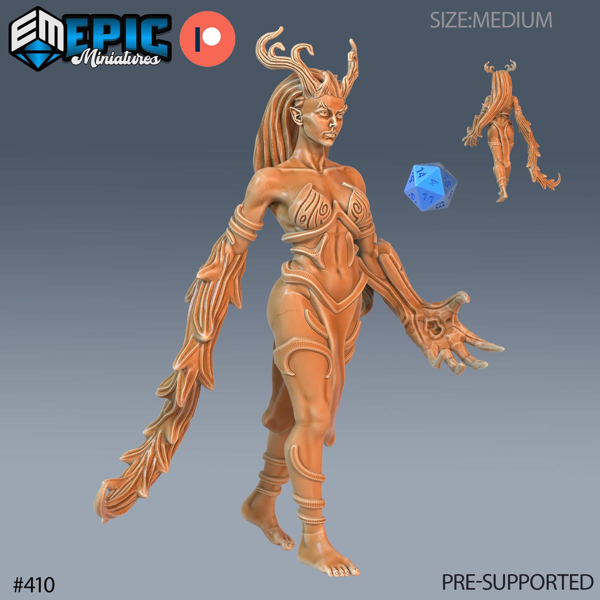 Dryad Set of 3 DND Minis | Fey Woods Collection | TTRPG | Barovia Wildemount Exandria Corrupted Kingmaker Folklore | Transform Bow Nature Option #410 front DND miniature  16k resin
