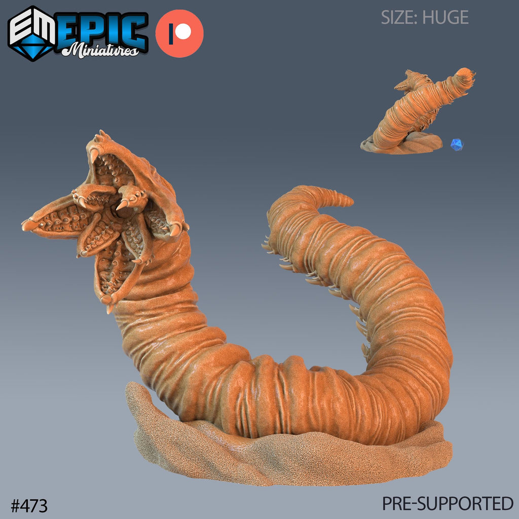 Sandworm Set of 2 DND Minis | Mythical Desert Collection | TTRPG | Athas Al Qadim Osirion Oasis Wastes Option #473 front DND miniature  16k resin