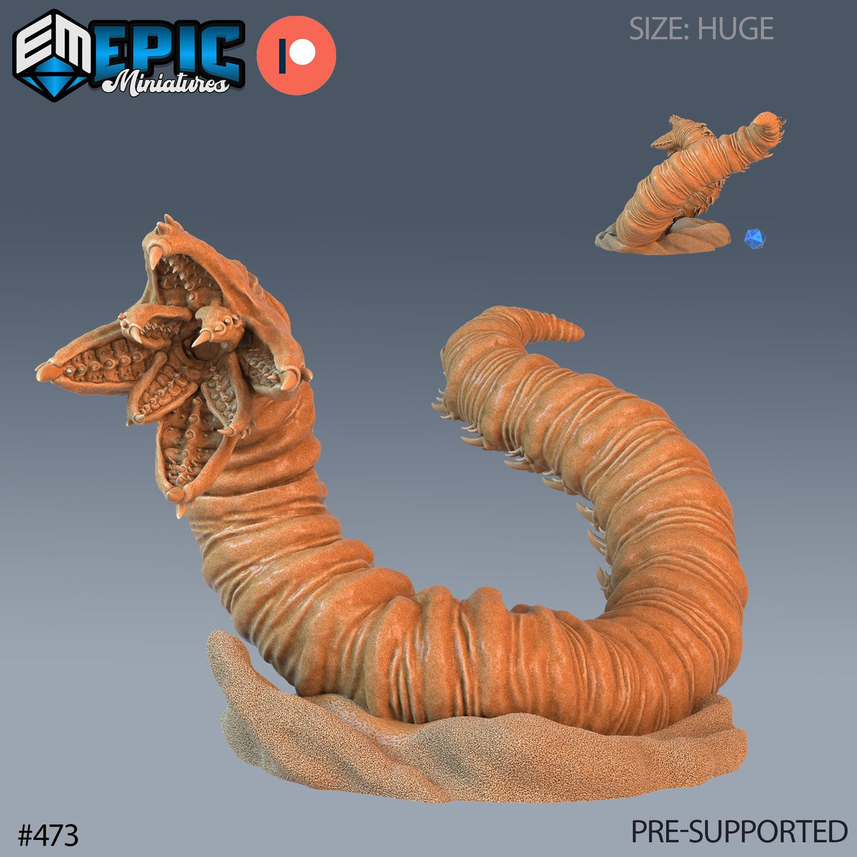 Sandworm Set of 2 DND Minis | Mythical Desert Collection | TTRPG | Athas Al Qadim Osirion Oasis Wastes Option #473 front DND miniature  16k resin
