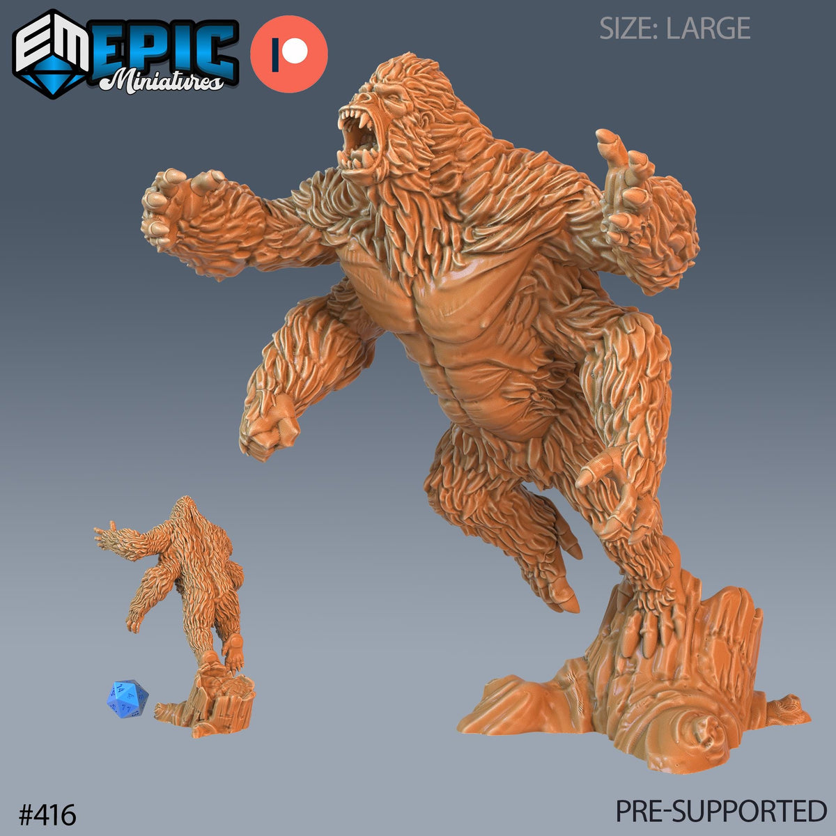 Girallon Set of 5 DND Minis | Fey Woods Collection | TTRPG | Barovia Wildemount Exandria Corrupted Kingmaker Folklore | Gorilla Silverback Option #416 front DND miniature  16k resin