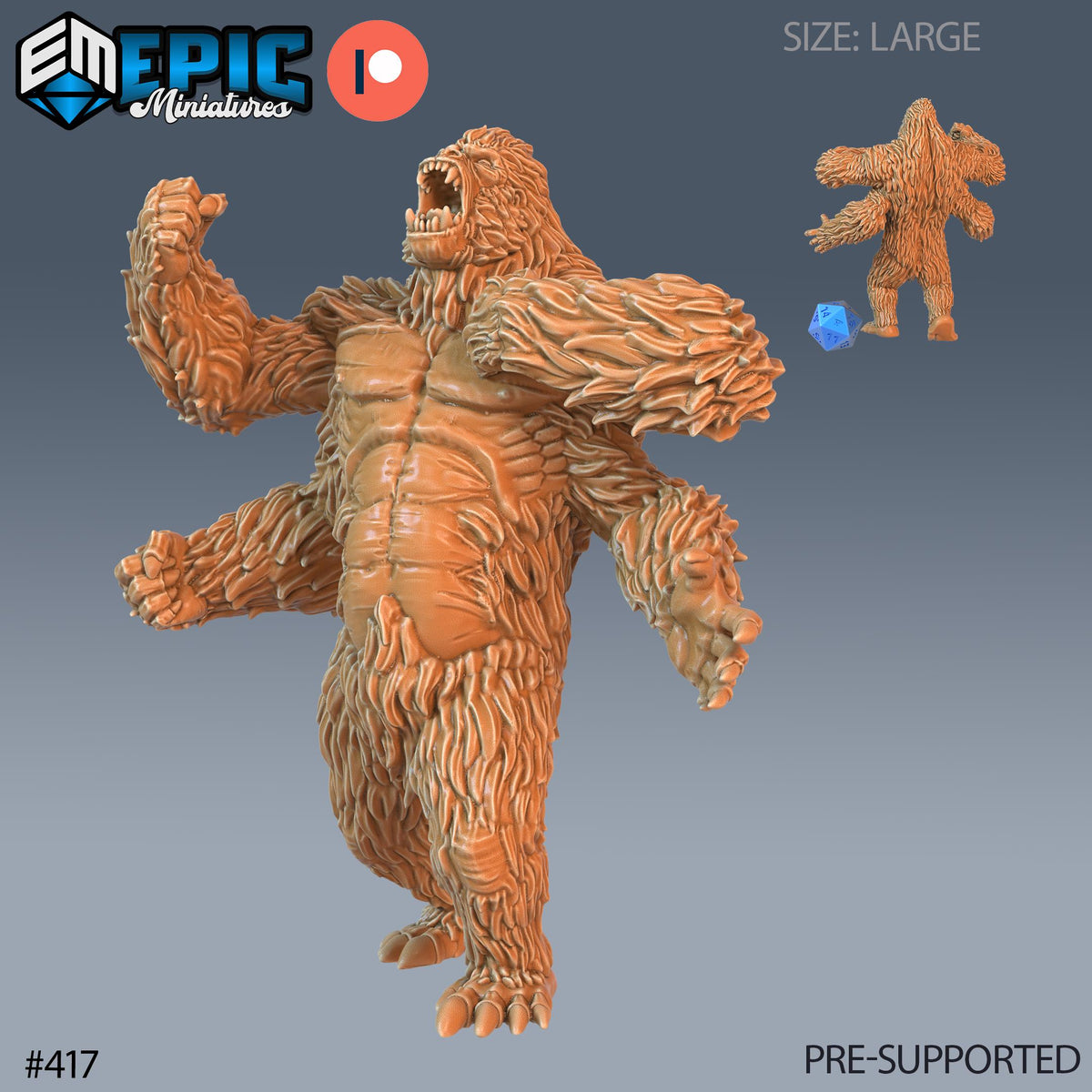 Girallon Set of 5 DND Minis | Fey Woods Collection | TTRPG | Barovia Wildemount Exandria Corrupted Kingmaker Folklore | Gorilla Silverback Option #417 front DND miniature  16k resin