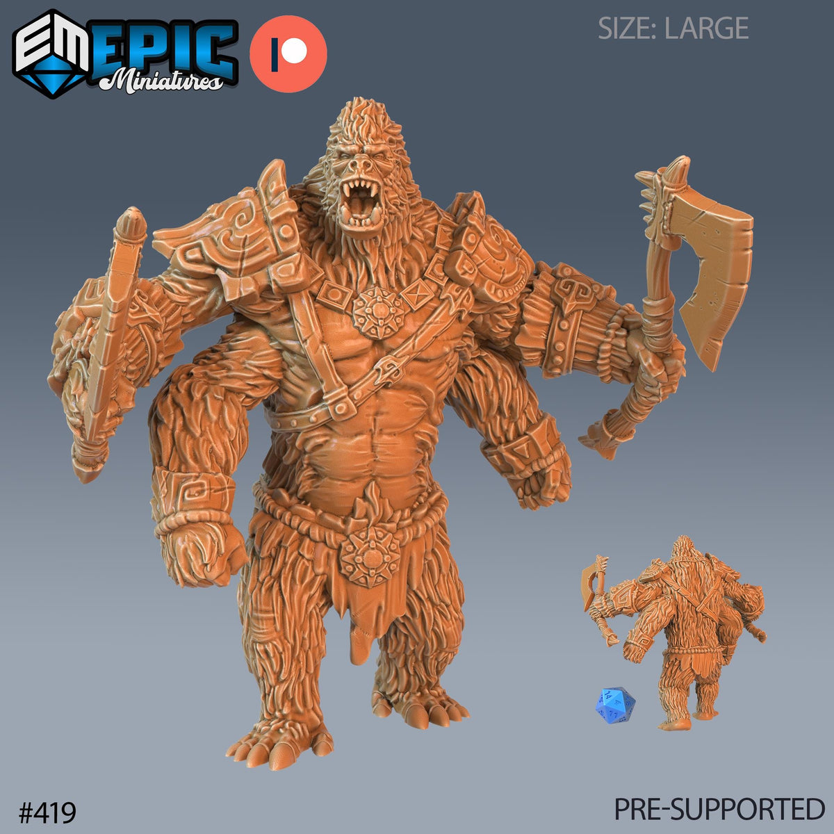 Girallon Set of 5 DND Minis | Fey Woods Collection | TTRPG | Barovia Wildemount Exandria Corrupted Kingmaker Folklore | Gorilla Silverback Option #419 front DND miniature  16k resin