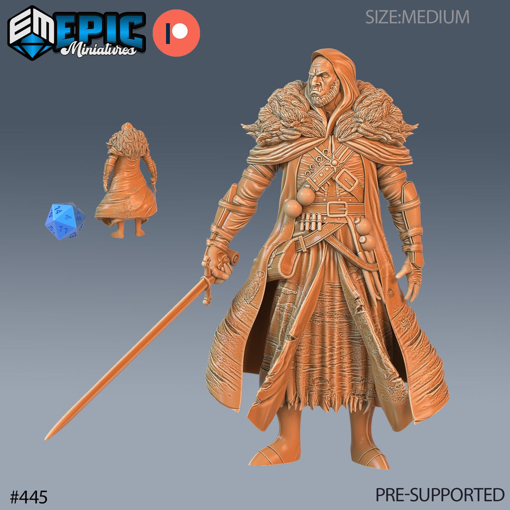 Half Orc Witch Hunter Set of 3 DND Minis | Fey Woods Collection | TTRPG Barovia Wildemount Exandria Corrupted Kingmaker Folklore Sword Mace Option #445 front DND miniature  16k resin
