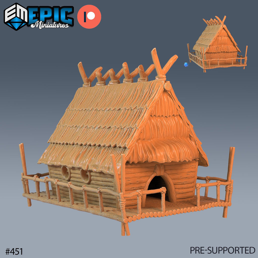Baba Yaga Hut Set of 2 DND Minis | Fey Woods Collection | TTRPG | Barovia Wildemount Exandria Corrupted Kingmaker Folklore | Chicken Legs Walking Hut front DND miniature  16k resin
