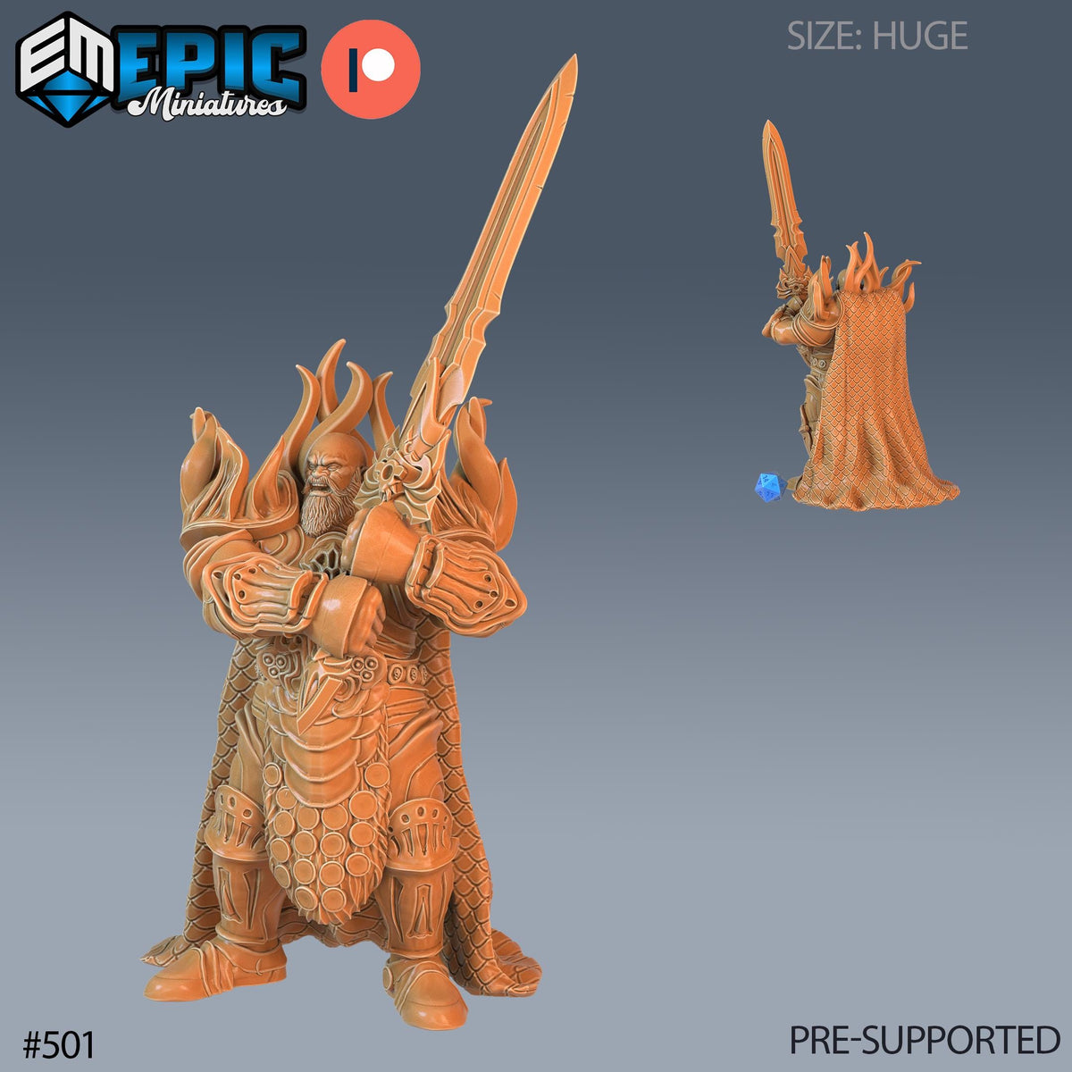 Fire Giant Set of 3 DND Minis | Inferno Island Collection | TTRPG | Dreadnought Sword Nautical elemental Chult Coast Firefinger Netherdeep Option #501 front DND miniature  16k resin