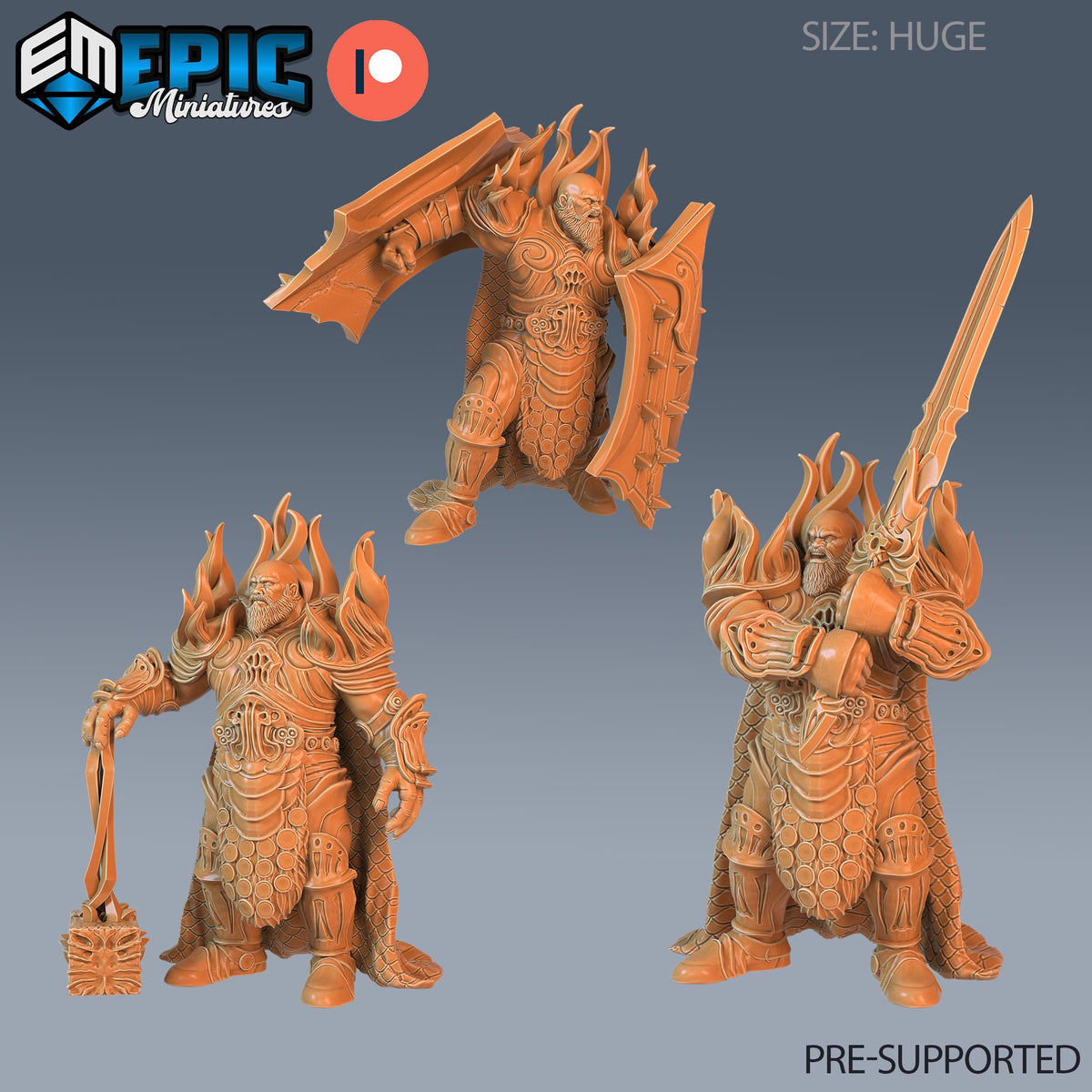 Fire Giant Set of 3 DND Minis | Inferno Island Collection | TTRPG | Dreadnought Sword Nautical elemental Chult Coast Firefinger Netherdeep DND miniatures group photo