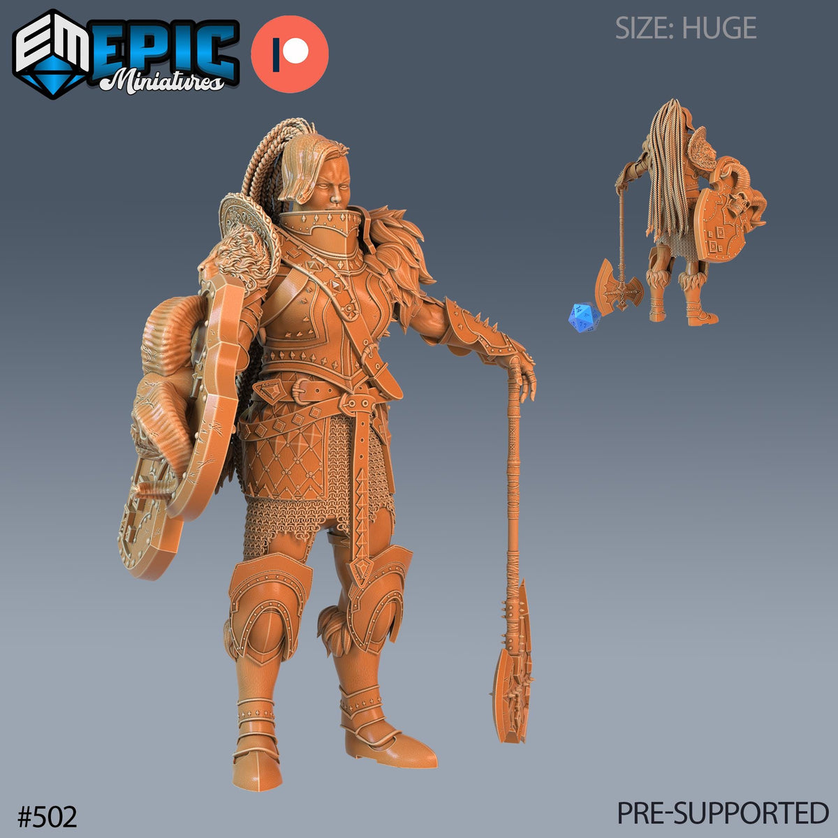 Fire Giantess Set of 3 DND Minis | Inferno Island Collection | TTRPG | Armor Axe Nautical elemental Chult Coast Firefinger Netherdeep Option #502 front DND miniature  16k resin