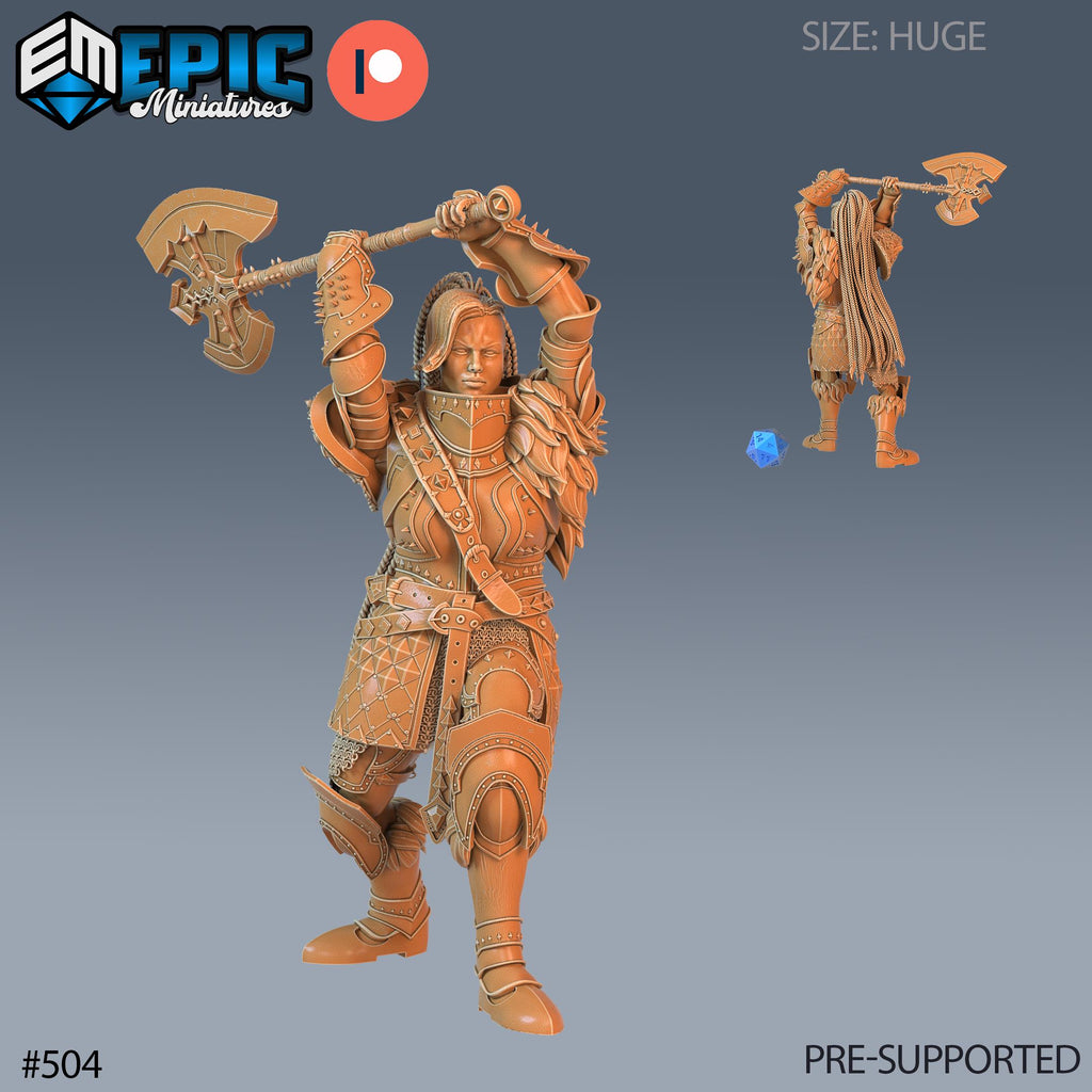 Fire Giantess Set of 3 DND Minis | Inferno Island Collection | TTRPG | Armor Axe Nautical elemental Chult Coast Firefinger Netherdeep Option #504 front DND miniature  16k resin