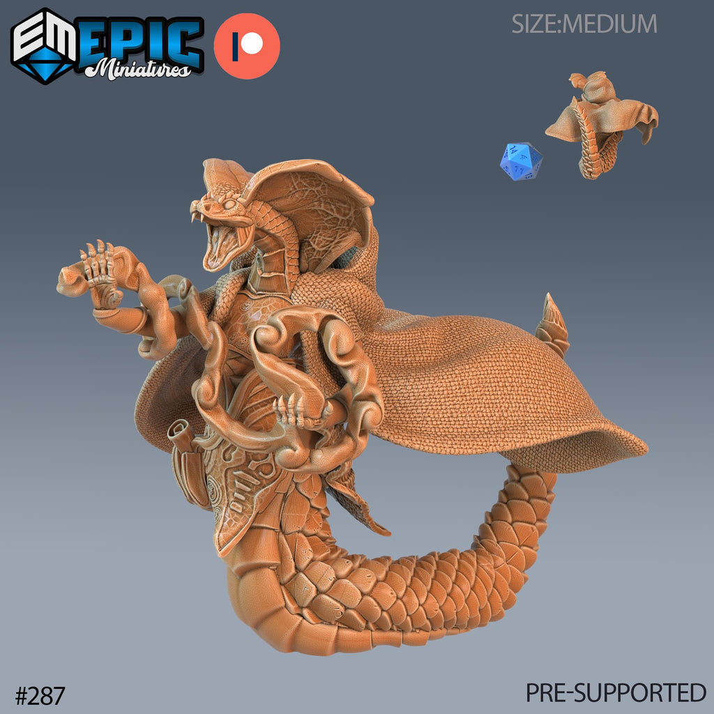 Serpentfolk Mage Set of 3 DND Minis | Ruins of Madness Collection | TTRPG | Eldritch Lovecraft Underdark Phandelver Waterdeep Mad Mage Cobra Option #287 front DND miniature  16k resin