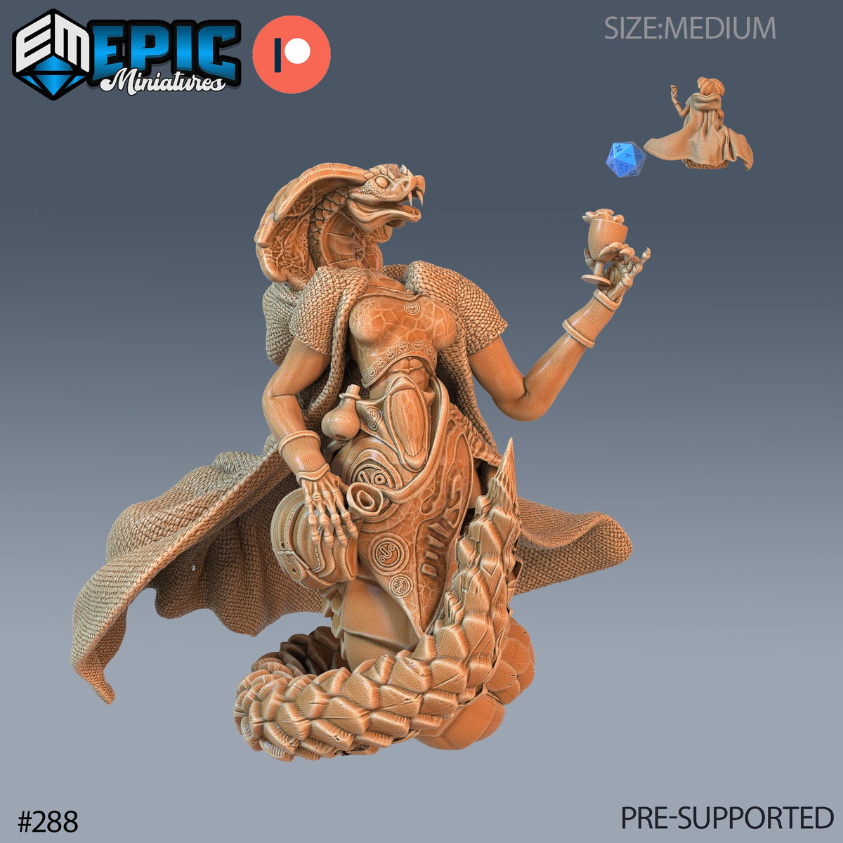 Serpentfolk Mage Set of 3 DND Minis | Ruins of Madness Collection | TTRPG | Eldritch Lovecraft Underdark Phandelver Waterdeep Mad Mage Cobra Option #288 front DND miniature  16k resin