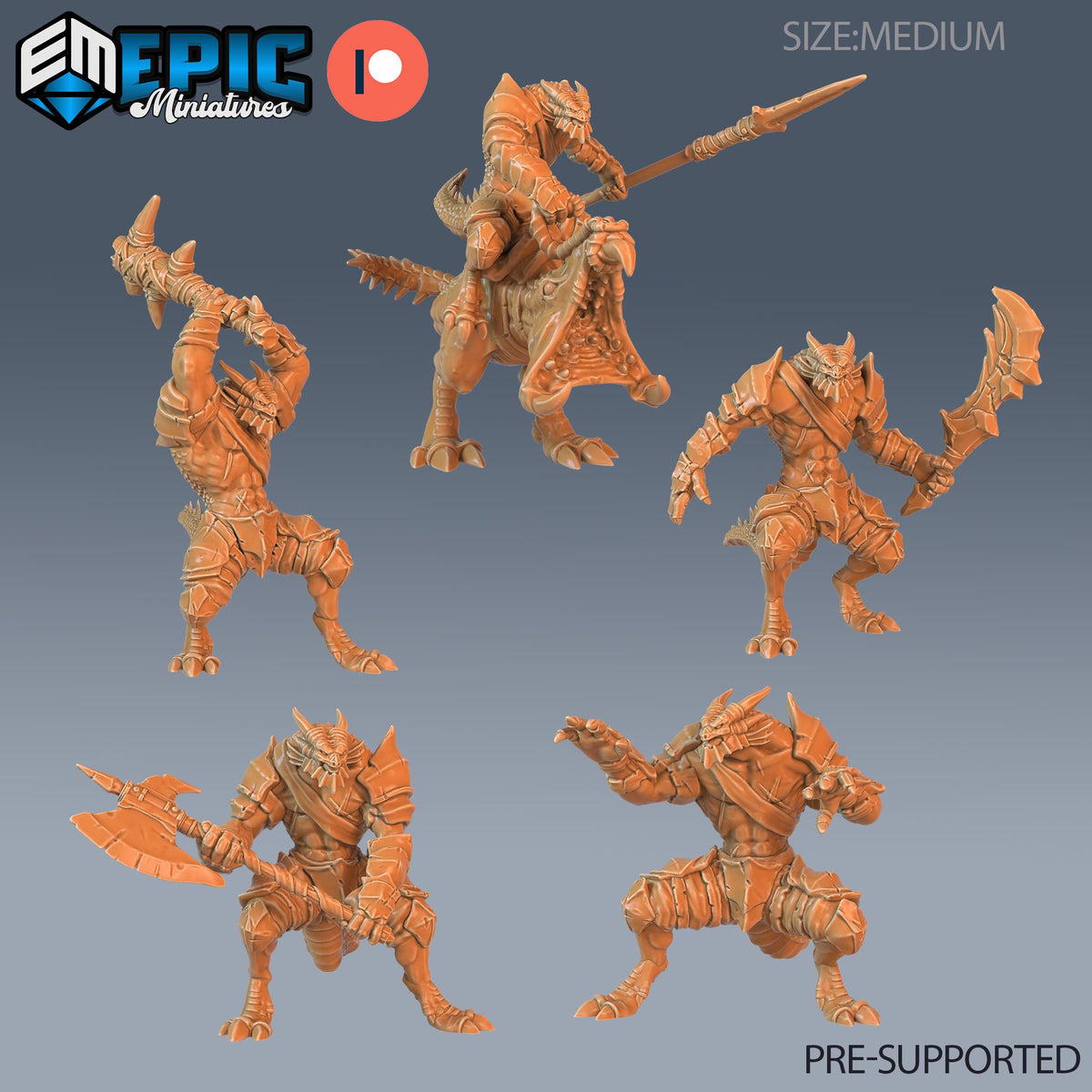 Dragonborn Warrior Set of 5 DND Minis | Serpentia Reborn Collection | TTRPG | Night Serpent Dragon Queen Tiamat Candlekeep Xaryxis DND miniatures group photo