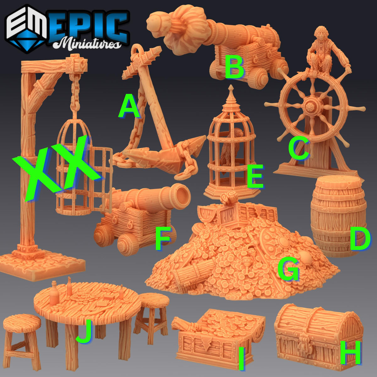 Pirate Props Scatter Terrain DND Minis | Pirates Voyage Collection | TTRPG | Swashbuckling Nautical Heist Sea Skullport Jahaka Spelljammer DND miniatures group photo