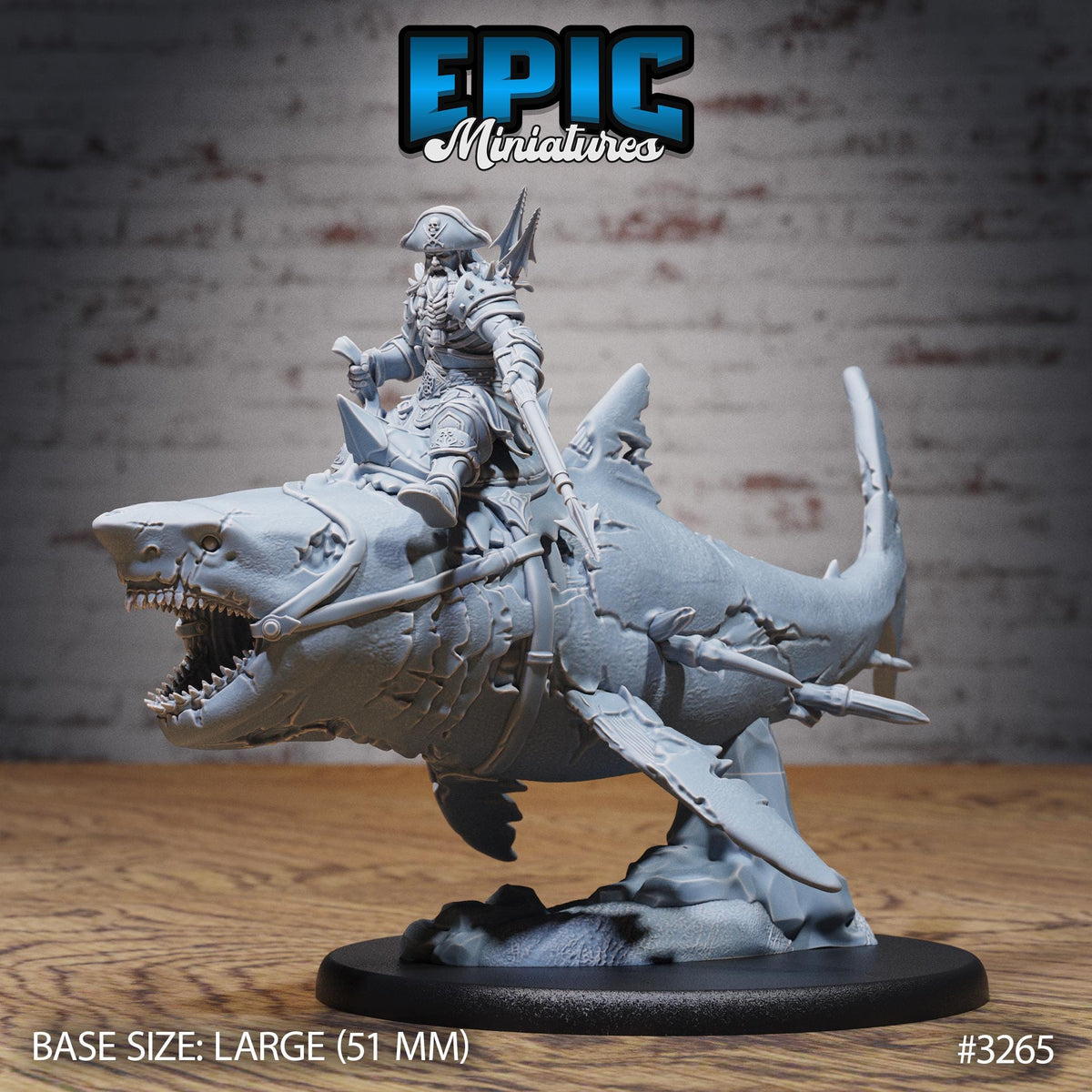 Cursed Captain T-rex Shark Option #3265 front DND miniature Pirate Scourge 16k resin