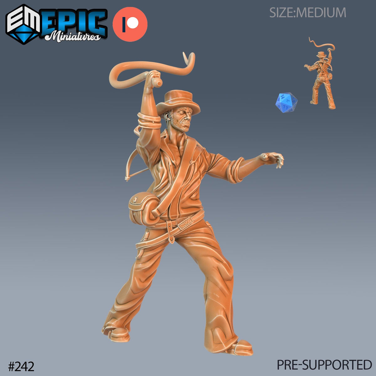Dungeon Explorer Set of 3 DND Mini | Sons of Midnight Collection | TTRPG | Pulp Archaeologist Whip Ravenloft Waterdeep Mad Mage Phandelver Option #242 front DND miniature  16k resin