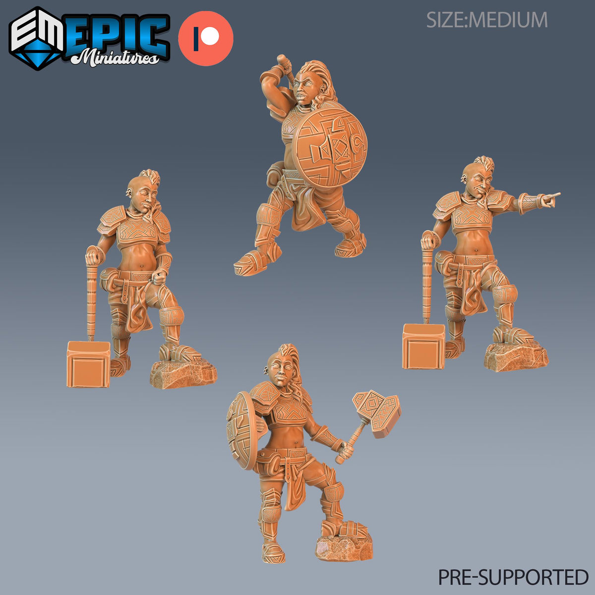 Dwarven War Maiden Set of 4 DND Minis | Sons of Midnight Collection | TTRPG | Ravenloft Waterdeep Mad Mage Cthulhu Phandelver Annihilation DND miniatures group photo