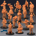 Villager Set of 16 DND Minis | Villager Collection | TTRPG | Blacksmith Innkeeper Waitress Farmer Huntress Shepherd Merchant Jester Priest DND miniatures group photo