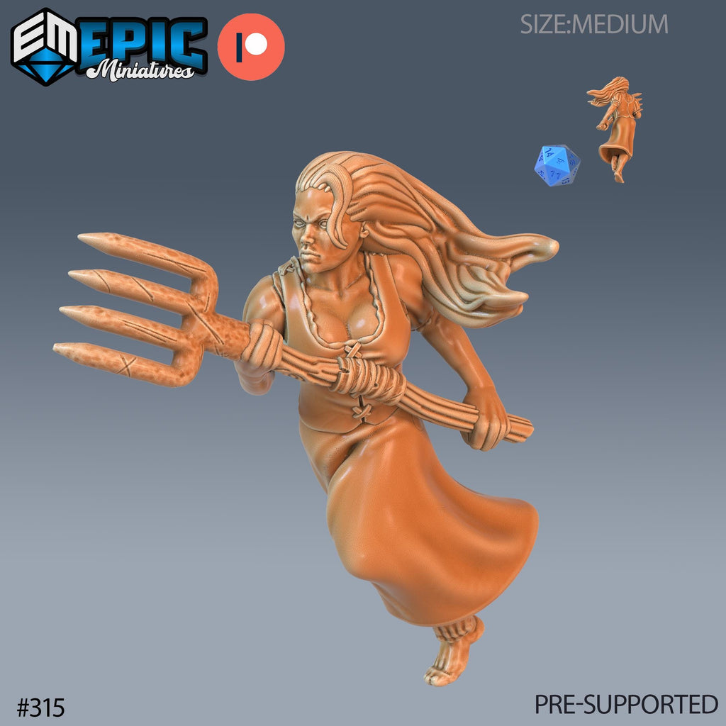 Villager Set of 16 DND Minis | Villager Collection | TTRPG | Blacksmith Innkeeper Waitress Farmer Huntress Shepherd Merchant Jester Priest Female Farmer front DND miniature  16k resin