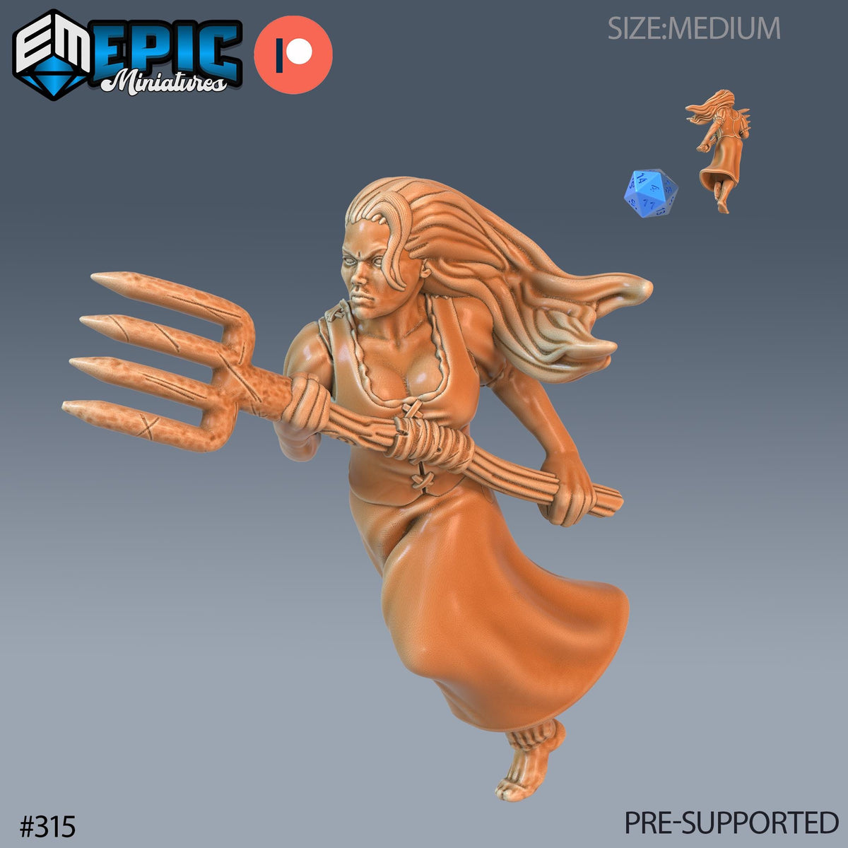 Villager Set of 16 DND Minis | Villager Collection | TTRPG | Blacksmith Innkeeper Waitress Farmer Huntress Shepherd Merchant Jester Priest Female Farmer front DND miniature  16k resin
