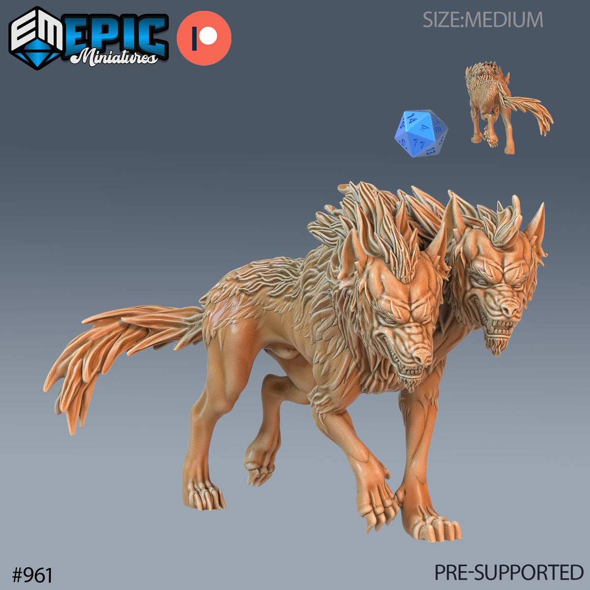 Death Dog Set of 3 DND Minis | Blood Moon Collection | TTRPG | Gothic Barovia Dementlieu Falkovnia Richemulot Bloodborne | Two headed Option #961 front DND miniature  16k resin