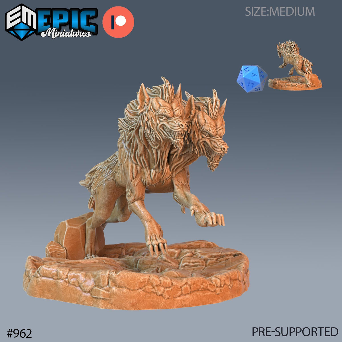 Death Dog Set of 3 DND Minis | Blood Moon Collection | TTRPG | Gothic Barovia Dementlieu Falkovnia Richemulot Bloodborne | Two headed Option #962 front DND miniature  16k resin