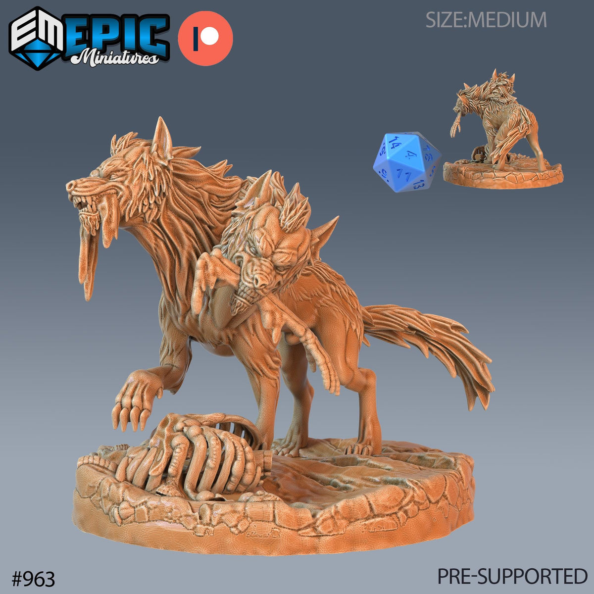 Death Dog Set of 3 DND Minis | Blood Moon Collection | TTRPG | Gothic Barovia Dementlieu Falkovnia Richemulot Bloodborne | Two headed Option #963 front DND miniature  16k resin