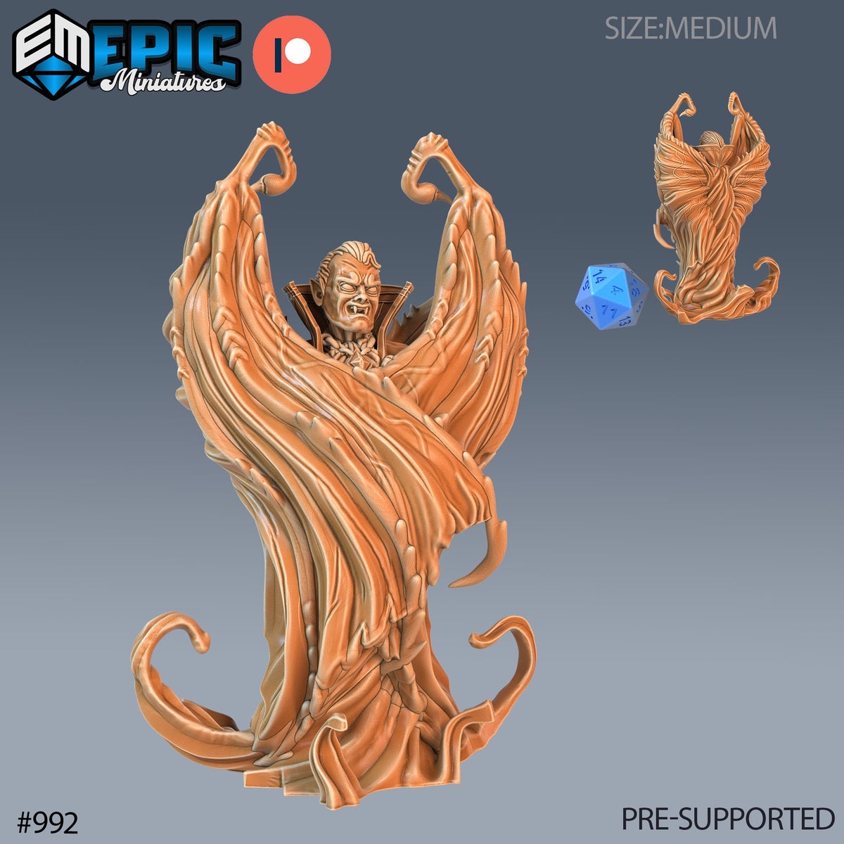 Count Dracula Set of 3 DND Minis | Blood Moon Collection | TTRPG | Gothic Barovia Dementlieu Falkovnia Richemulot Bloodborne | Batwing Sword Option #992 front DND miniature  16k resin