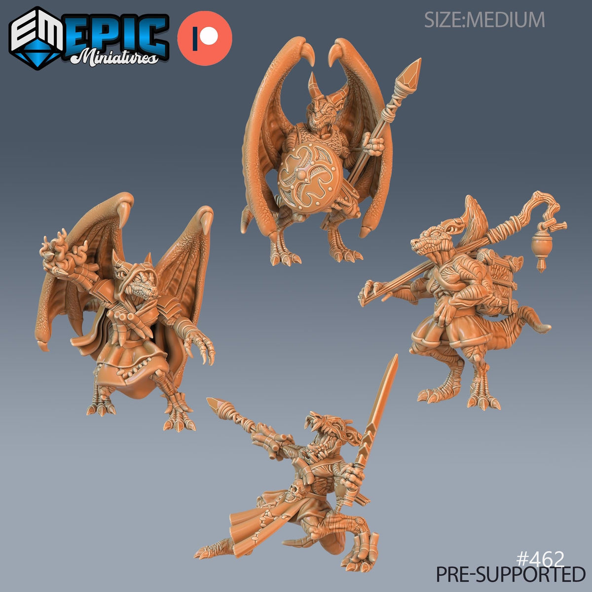 Kobold Set of 8 DND Minis | Mythical Desert Collection | TTRPG | Athas Al Qadim Osirion Oasis Wastes | Warrior Shaman Trapper Sword Crossbow Option #462 front DND miniature  16k resin