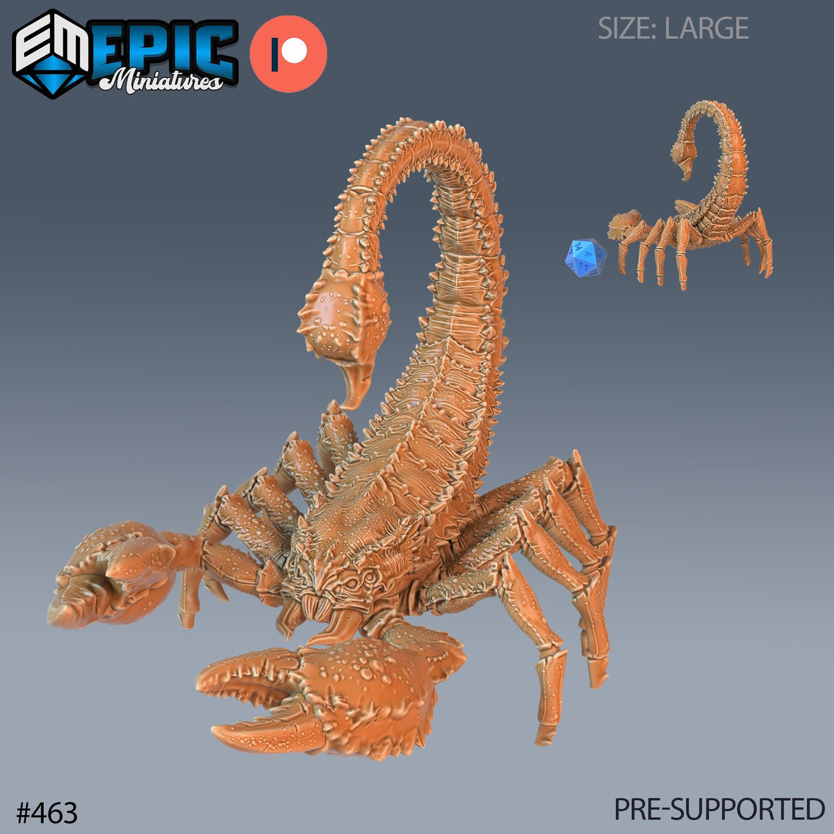 Giant Scorpion Set of 3 DND Minis | Mythical Desert Collection | TTRPG | Athas Al Qadim Osirion Oasis Wastes | Armored Saddle Pack Animal Option #463 front DND miniature  16k resin