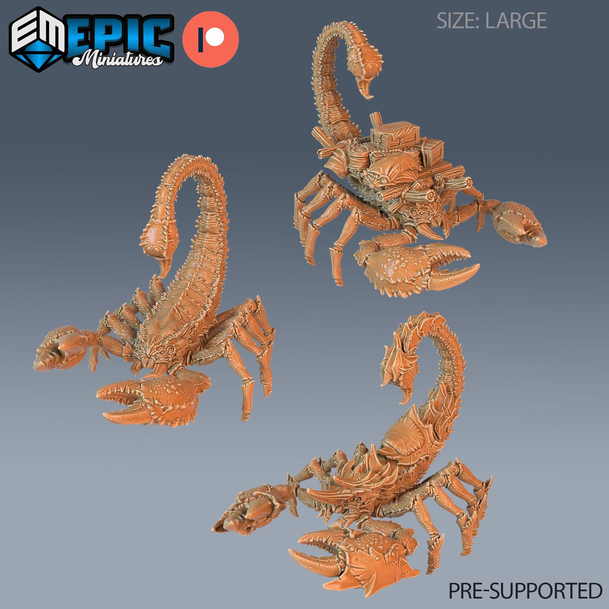 Giant Scorpion Set of 3 DND Minis | Mythical Desert Collection | TTRPG | Athas Al Qadim Osirion Oasis Wastes | Armored Saddle Pack Animal DND miniatures group photo