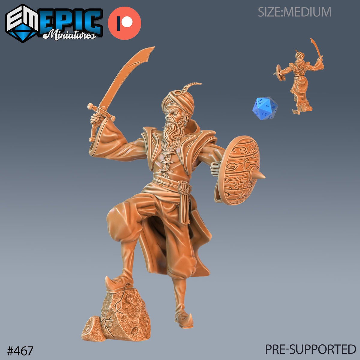 Grand Vizier Set of 3 DND Minis | Mythical Desert Collection | TTRPG | Athas Al Qadim Osirion Oasis Wastes | Treasure Hunt Map Sword Shield Option #467 front DND miniature  16k resin