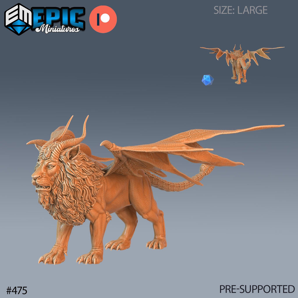 Manticore Set of 3 DND Minis | Mythical Desert Collection | TTRPG | Athas Al Qadim Osirion Oasis Wastes | Attacking Running Option #475 front DND miniature  16k resin