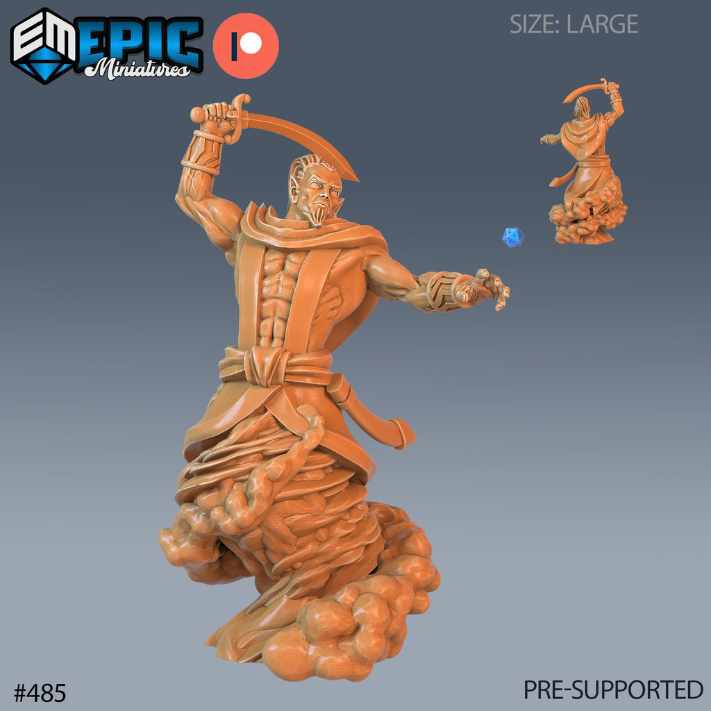 Djinni Set of 3 DND Minis | Mythical Desert Collection | TTRPG | Athas Al Qadim Osirion Oasis Wastes | Genie Magic Saber Sword Option #485 front DND miniature  16k resin