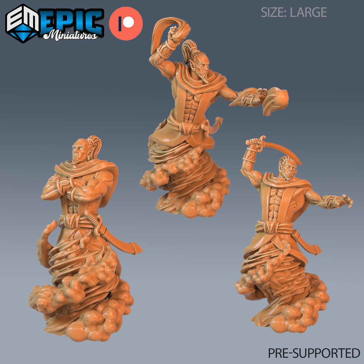 Djinni Set of 3 DND Minis | Mythical Desert Collection | TTRPG | Athas Al Qadim Osirion Oasis Wastes | Genie Magic Saber Sword DND miniatures group photo