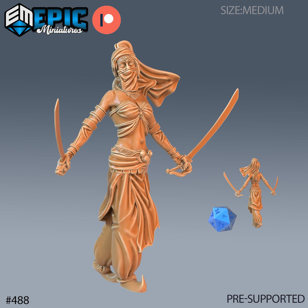 Orient Princess Set of 3 DND Minis | Mythical Desert Collection | TTRPG | Athas Al Qadim Osirion Oasis Wastes | Sword Dance Dagger Option #488 front DND miniature  16k resin