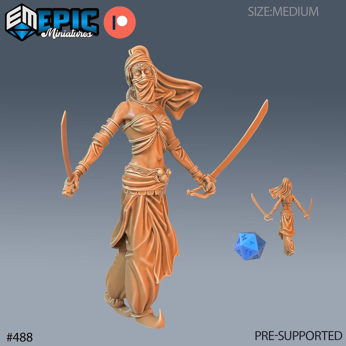 Orient Princess Set of 3 DND Minis | Mythical Desert Collection | TTRPG | Athas Al Qadim Osirion Oasis Wastes | Sword Dance Dagger Option #488 front DND miniature  16k resin