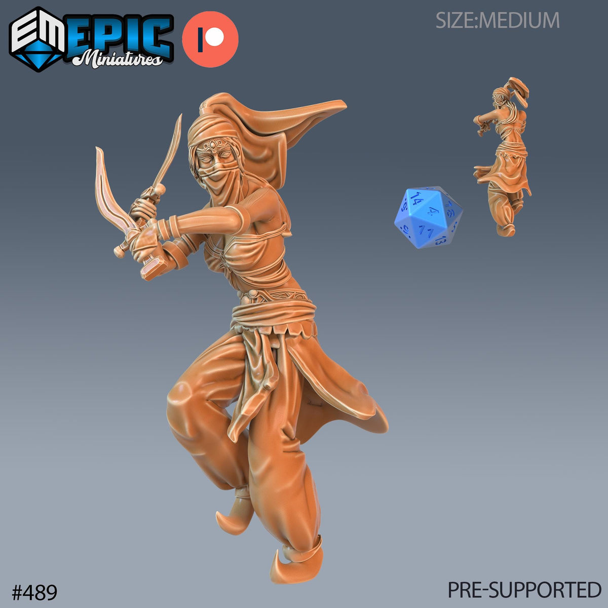 Orient Princess Set of 3 DND Minis | Mythical Desert Collection | TTRPG | Athas Al Qadim Osirion Oasis Wastes | Sword Dance Dagger Option #489 front DND miniature  16k resin