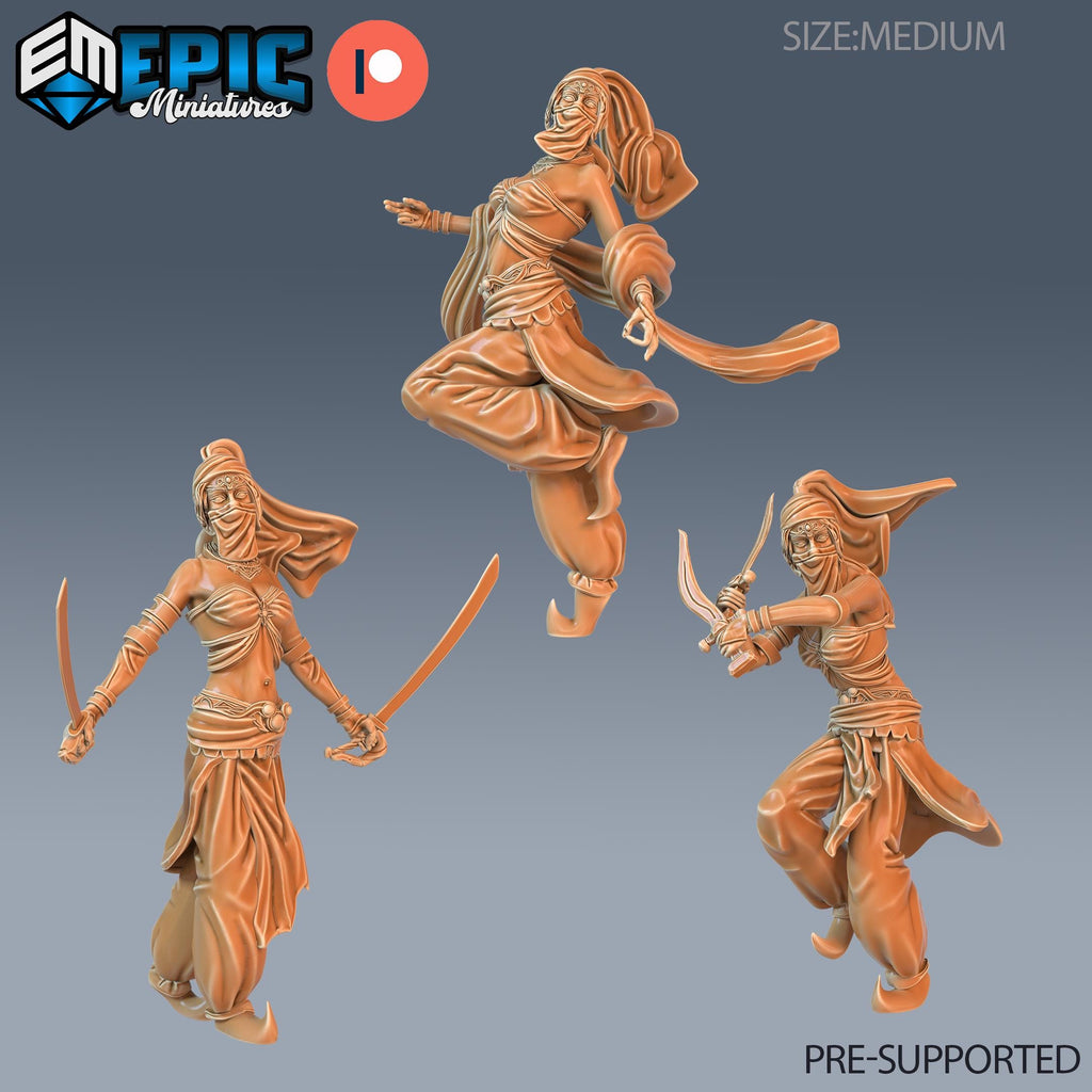 Orient Princess Set of 3 DND Minis | Mythical Desert Collection | TTRPG | Athas Al Qadim Osirion Oasis Wastes | Sword Dance Dagger DND miniatures group photo
