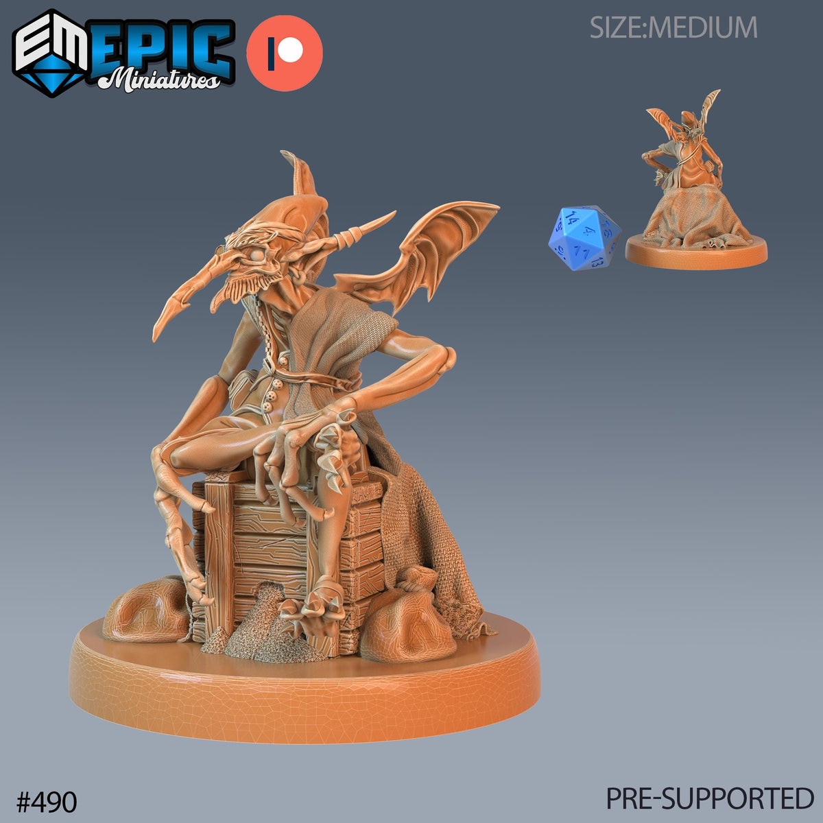 Dust Mephit Set of 3 DND Minis | Mythical Desert Collection | TTRPG | Athas Al Qadim Osirion Oasis Wastes | Merchant Worker Carrier Option #490 front DND miniature  16k resin