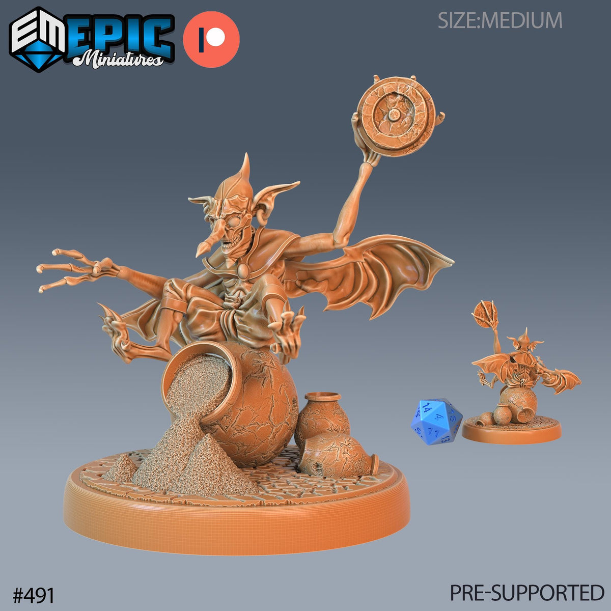 Dust Mephit Set of 3 DND Minis | Mythical Desert Collection | TTRPG | Athas Al Qadim Osirion Oasis Wastes | Merchant Worker Carrier Option #491 front DND miniature  16k resin