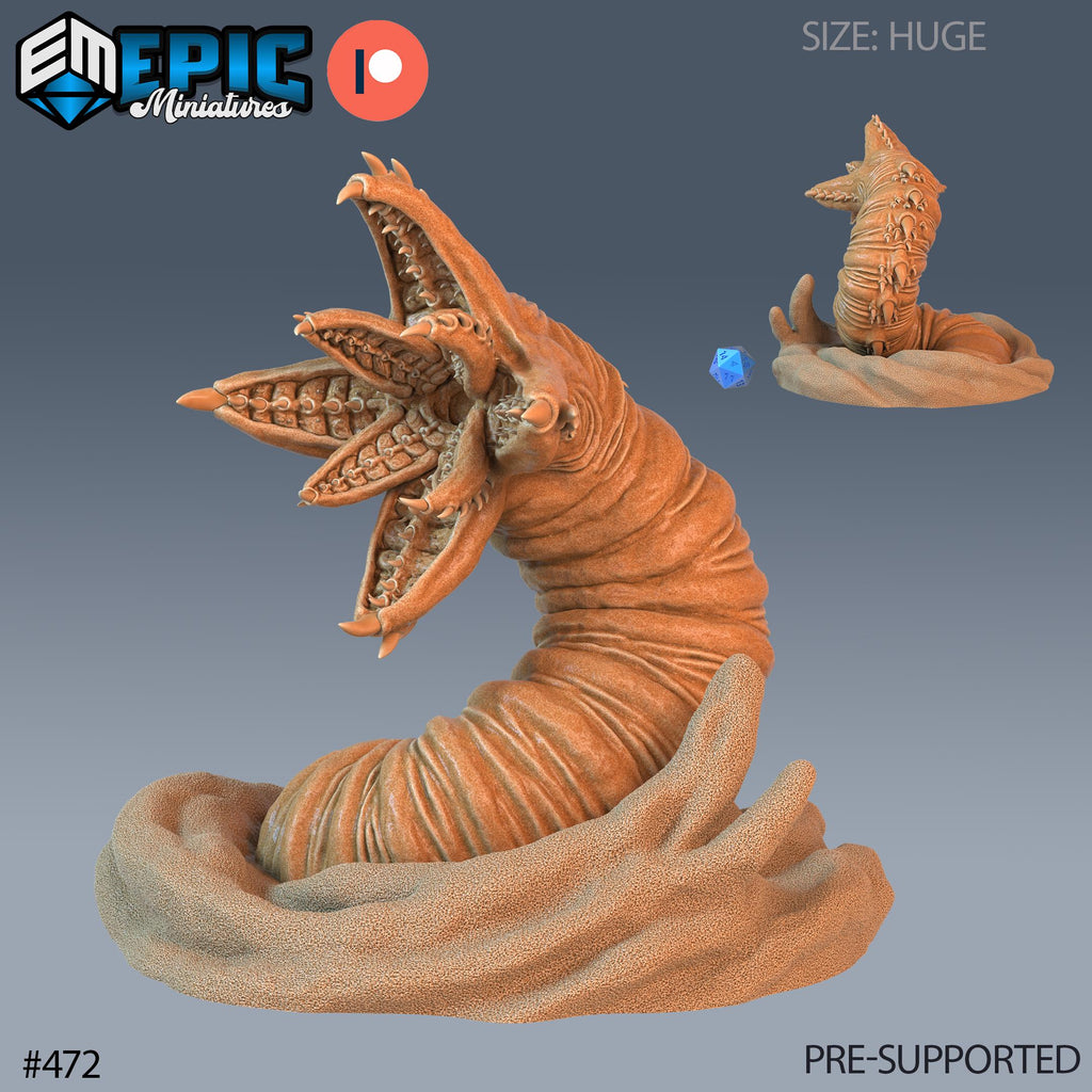 Sandworm Set of 2 DND Minis | Mythical Desert Collection | TTRPG | Athas Al Qadim Osirion Oasis Wastes Option #472 front DND miniature  16k resin
