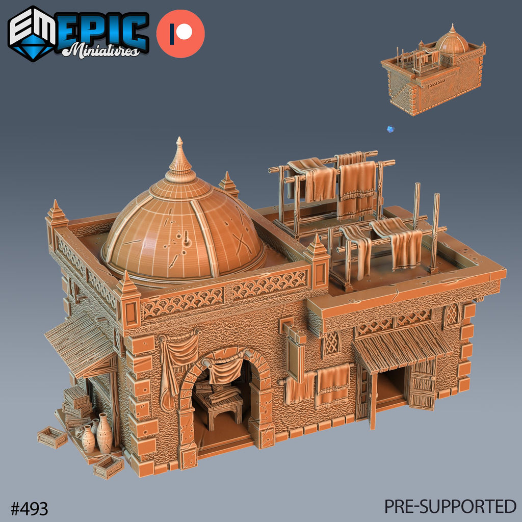 Merchant Shop Scatter Terrain Props DND Minis | Mythical Desert Collection | TTRPG | Athas Al Qadim Osirion Oasis Wastes | table box jars DND miniatures group photo