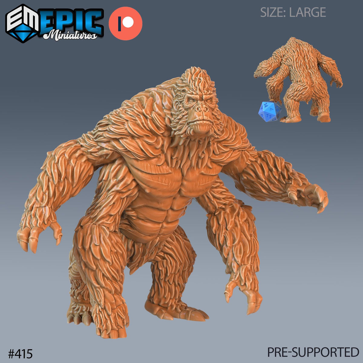 Girallon Set of 5 DND Minis | Fey Woods Collection | TTRPG | Barovia Wildemount Exandria Corrupted Kingmaker Folklore | Gorilla Silverback Option #415 front DND miniature  16k resin