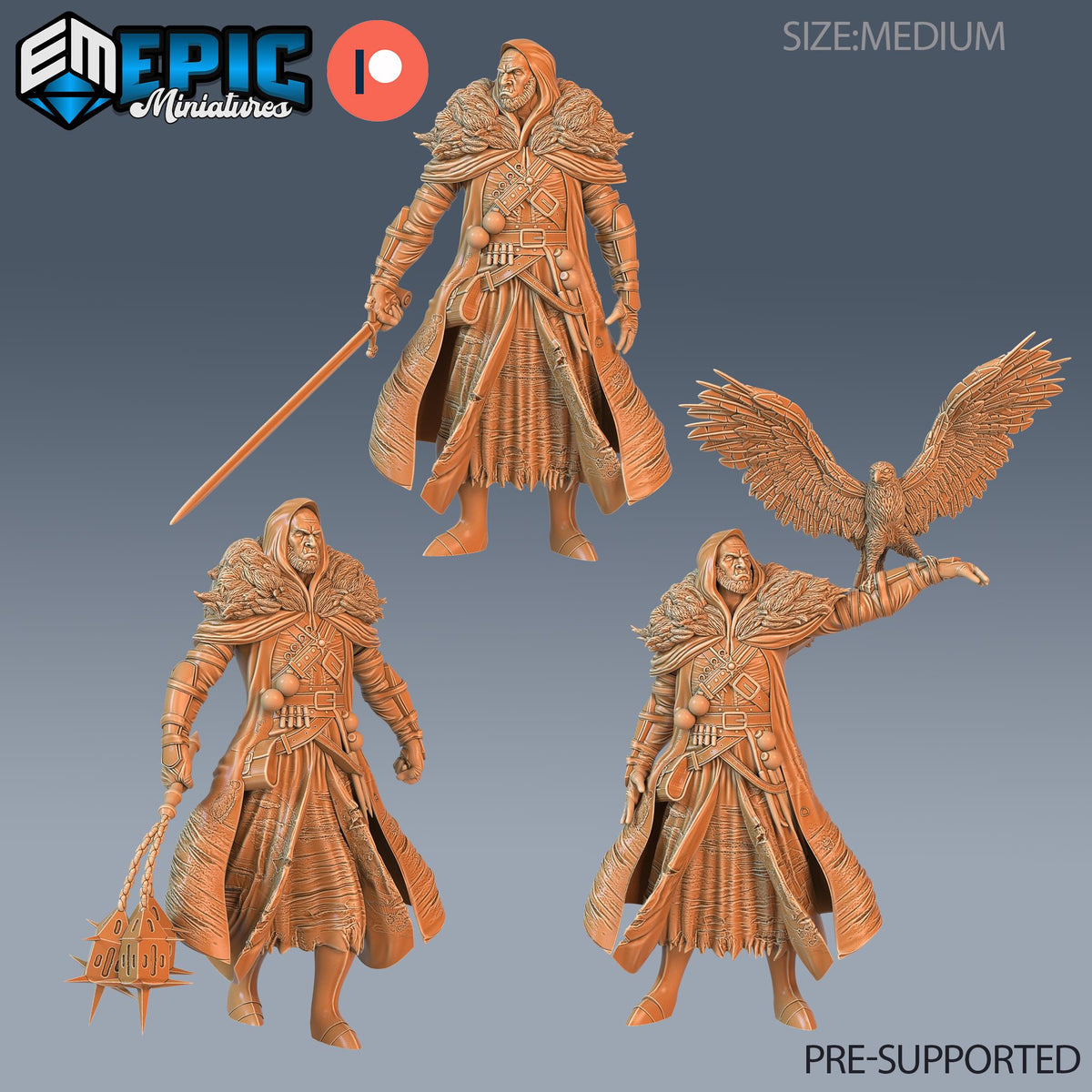 Half Orc Witch Hunter Set of 3 DND Minis | Fey Woods Collection | TTRPG Barovia Wildemount Exandria Corrupted Kingmaker Folklore Sword Mace DND miniatures group photo