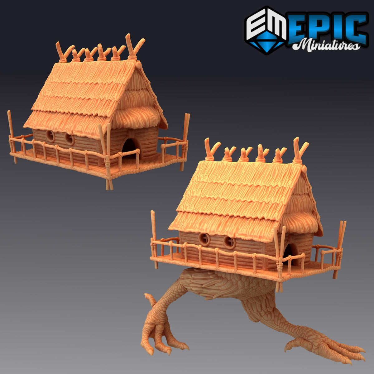 Baba Yaga Hut Set of 2 DND Minis | Fey Woods Collection | TTRPG | Barovia Wildemount Exandria Corrupted Kingmaker Folklore | Chicken Legs DND miniatures group photo