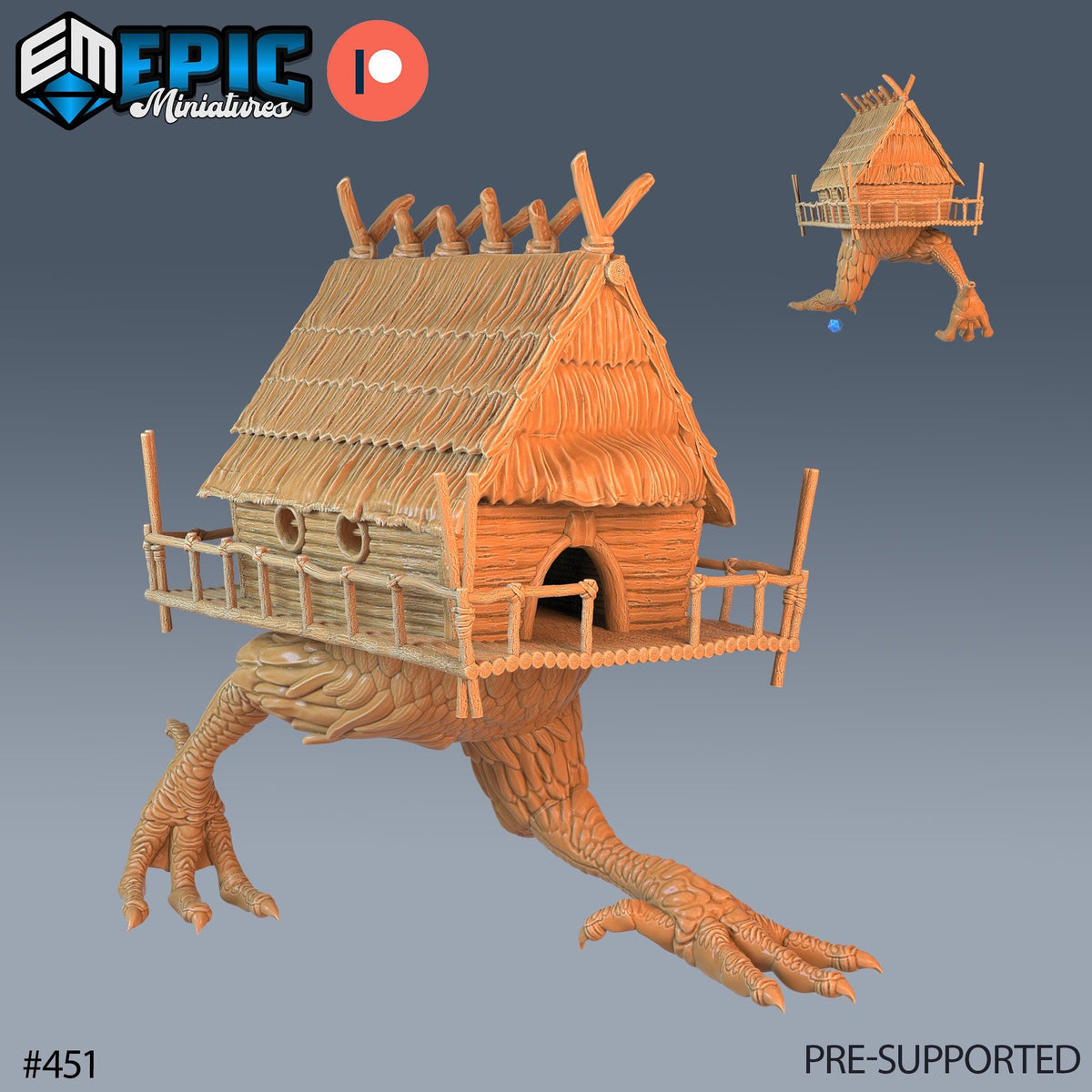 Baba Yaga Hut Set of 2 DND Minis | Fey Woods Collection | TTRPG | Barovia Wildemount Exandria Corrupted Kingmaker Folklore | Chicken Legs Stationary Hut front DND miniature  16k resin