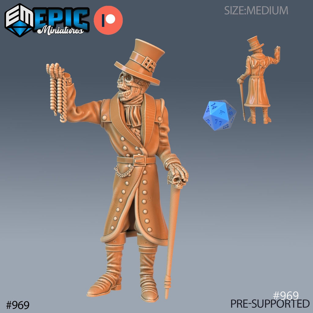 Skeleton Set of 3 DND Minis | Blood Moon Collection | TTRPG Gothic Barovia Dementlieu Falkovnia Richemulot Bloodborne Lady Gentlemen Jester Option #969 front DND miniature  16k resin