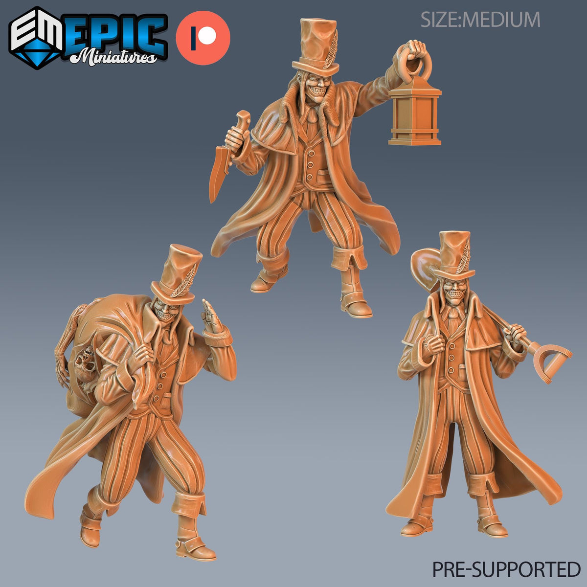 Grave Digger Set of 3 DND Minis | Blood Moon Collection | TTRPG | Gothic Barovia Dementlieu Falkovnia Richemulot Bloodborne | Shovel Lamp DND miniatures group photo