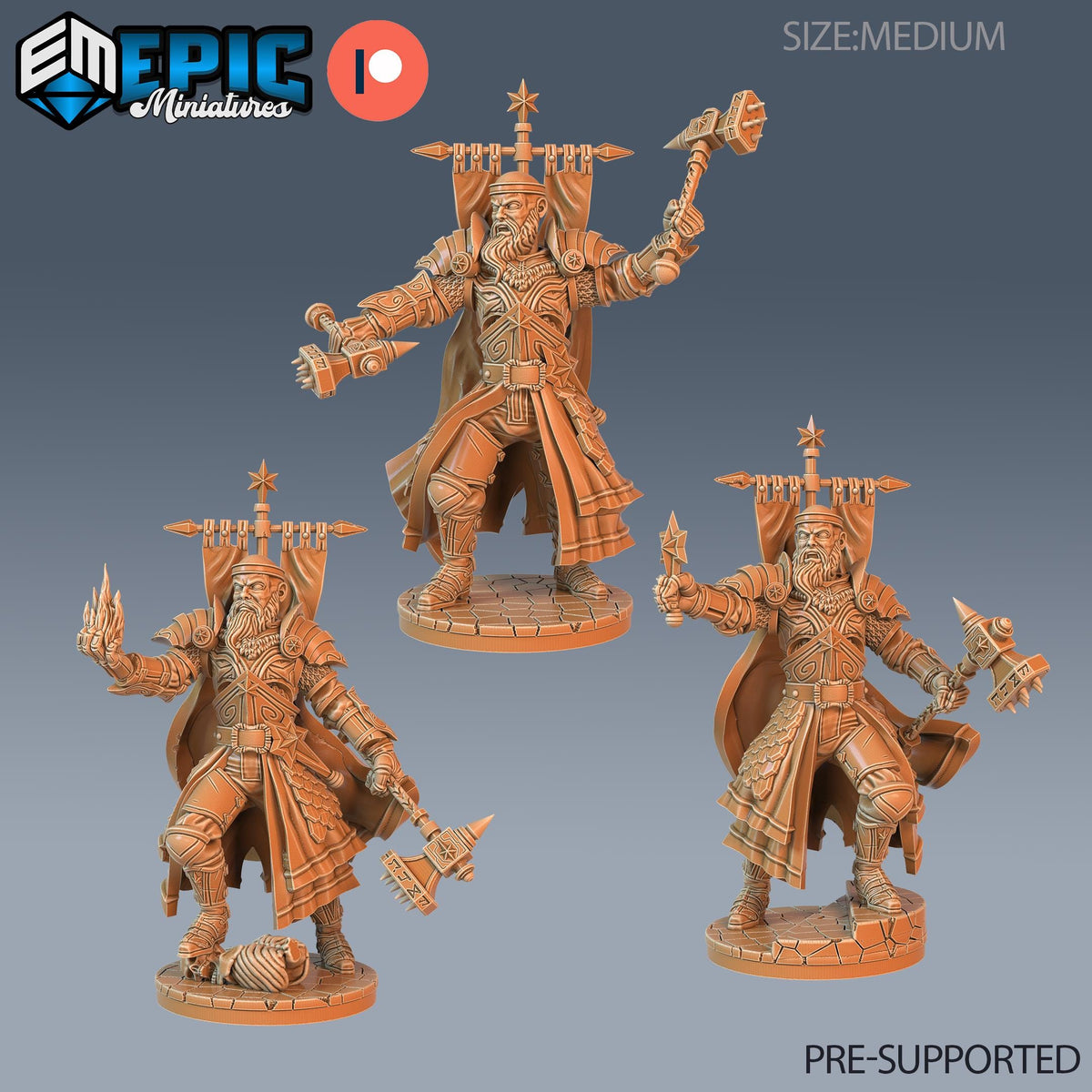Warpriest Hammer Set of 3 DND Minis | Blood Moon Collection | TTRPG Warrior Priest Gothic Barovia Dementlieu Falkovnia Richemulot Bloodborne DND miniatures group photo