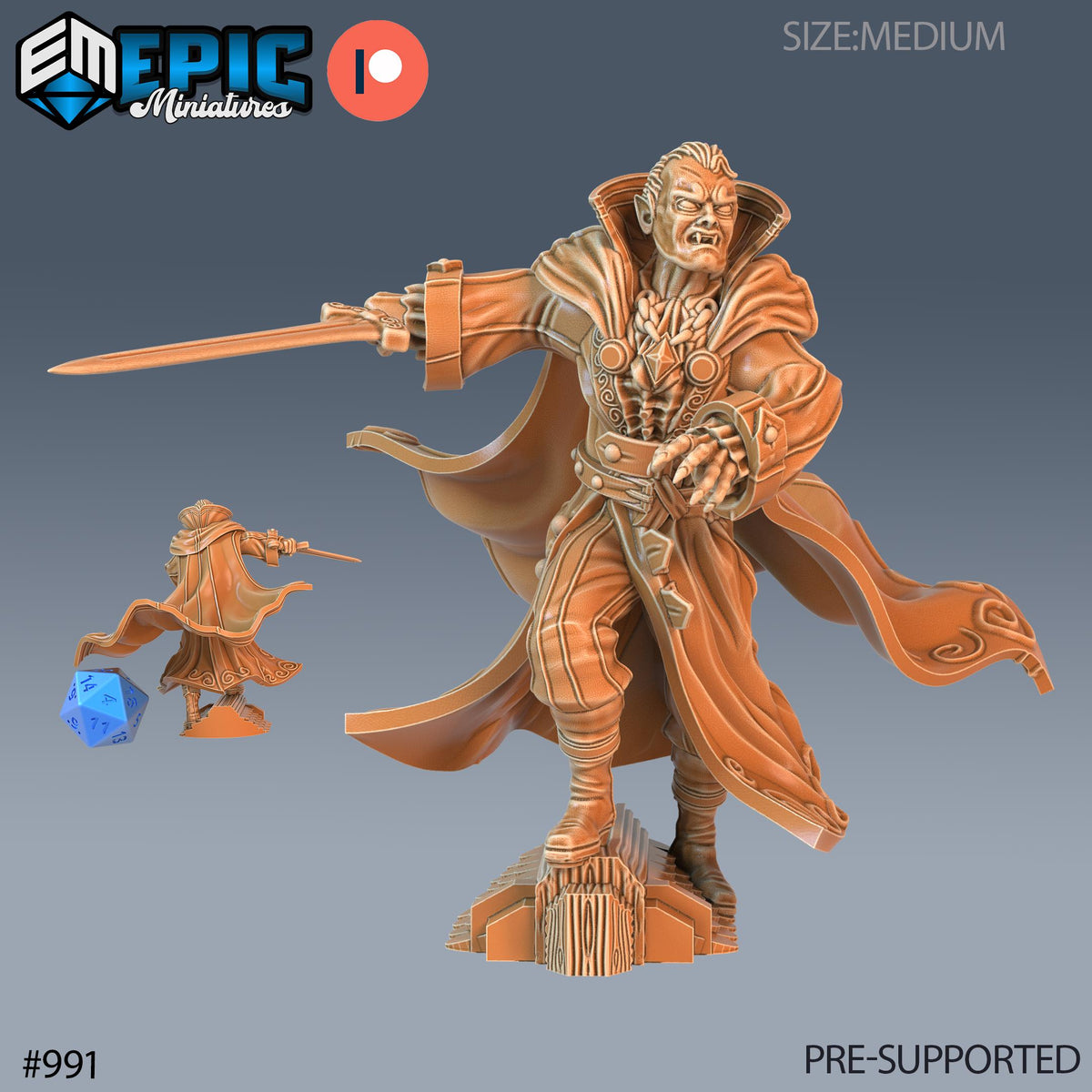Count Dracula Set of 3 DND Minis | Blood Moon Collection | TTRPG | Gothic Barovia Dementlieu Falkovnia Richemulot Bloodborne | Batwing Sword Option #991 front DND miniature  16k resin