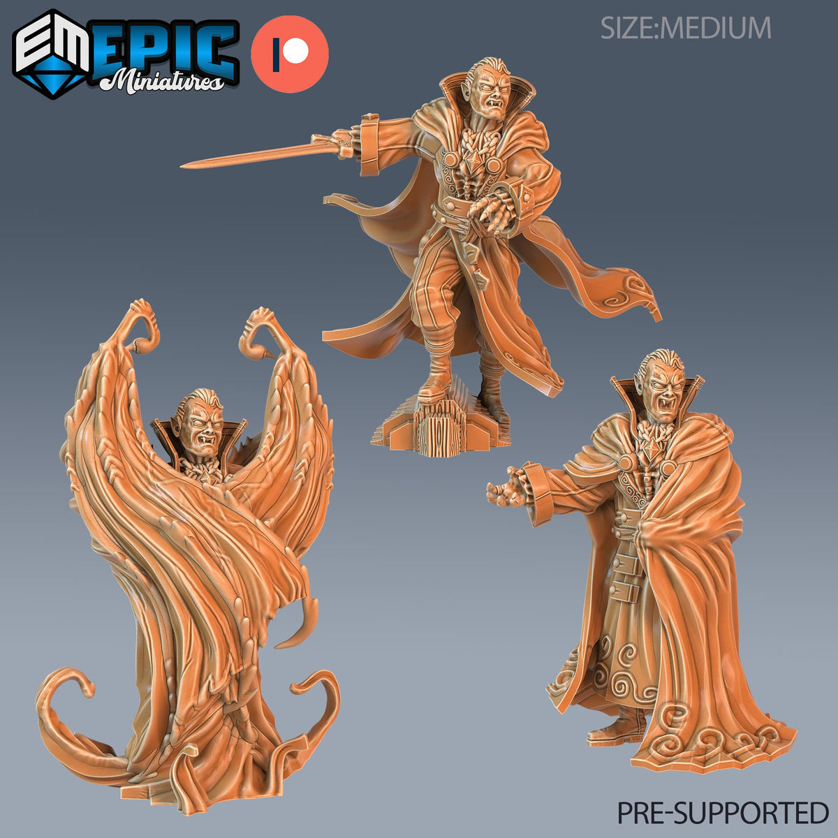 Count Dracula Set of 3 DND Minis | Blood Moon Collection | TTRPG | Gothic Barovia Dementlieu Falkovnia Richemulot Bloodborne | Batwing Sword DND miniatures group photo